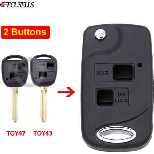 2 Button Folding Flip Remote Key Shell Case For Toyota Rav4 Corolla Camry Echo Prado Celica Avensis Tarago TOY43 / TOY47 Blade