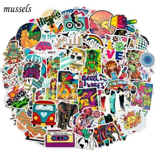 50-100Pcs Fashion Trend Brand Hippie Sticker Scrapbookingfor Skateboard Guitar Car Luggage Refrigerator Computer Gift Sticker