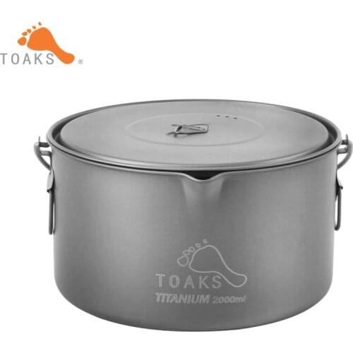 TOAKS 1600ml or 2000ml Outdoor Camping Cookware Picnic Hang Pot Ultralight Titanium Pot