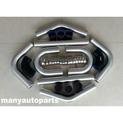 3" INCH 76mm UNIVERSAL ALUMINUM INTERCOOLER TURBO PIPE PIPING KIT BLACK HOSE