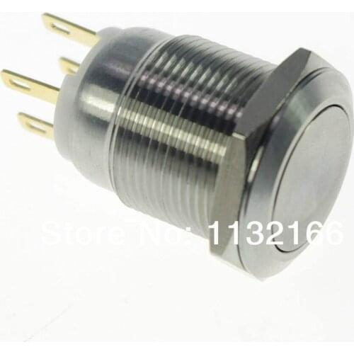Waterproof 19mm OD Stainless Steel Maintained / Latching Push Button Switch Pin Flat Round 1NO 1NC