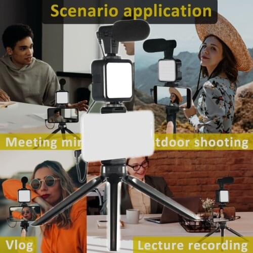 Fill Light Microphone Desktop Tripod For Mobile Phone Smart Phone Tripod Vlog Live Video Tripod Phone Stand Microphone LED Light