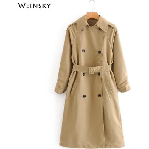 Women Office Lady Style Solid Color Long Windbreaker And Outwear Fashion Sashes Office Coat Design Trench
