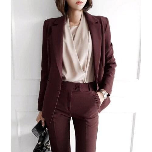 Women Suits Female Sets Autumn Winter Thicken Women Pant Suit Notched Blazer Jacket & Pant Office Wear