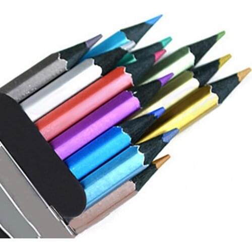 12x Metallic Non-Toxic Colored Drawing Pencils 12 Color Drawing Sketching Pencil