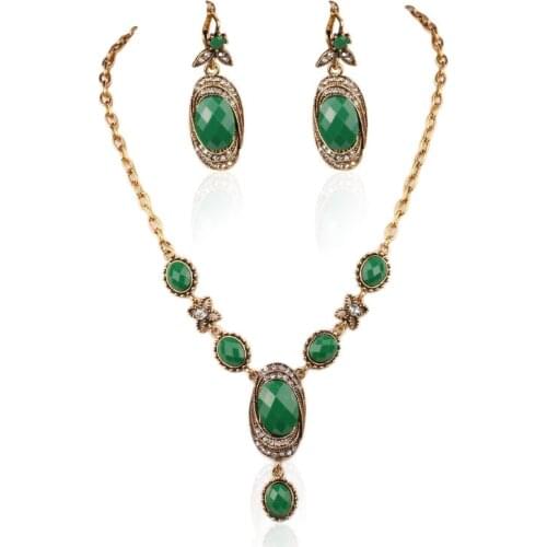 2015 Latest Design Vintage Wedding Jewelry Necklace And Earrings For Women Complete Set Of Jewelry Set Green Popular