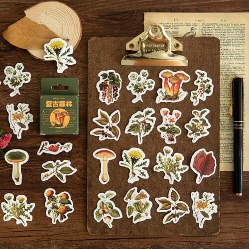 46 Pcs/box Vintage Forest Philately Stamp Stickers Scrapbooking Stationery Cute Animal Plant Journal Decor Flake Retro Sticker