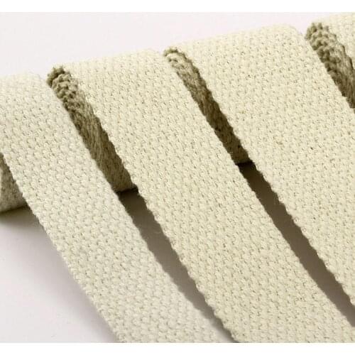 50 Yards 100% Cotton Webbing Beige Natural Color 20mm 25mm 38mm Canvas Ribbon Belt Backpack Strap DIY 1.2mm-1.5mm Thickness