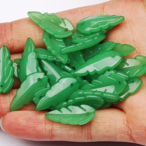 50/100pcs Dark Green Leaf Acrylic Pendant 24x10mm Spacer Loose Beads For Jewelry Making DIY Charm Necklace Bracelet Accessories