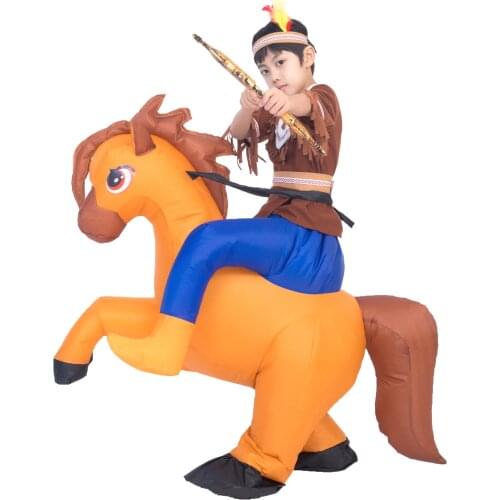 Kids Child Hunter Indians Riding Horse Inflatable Costume Funny Fantasia Halloween Purim Party Fancy Dress Cosplay