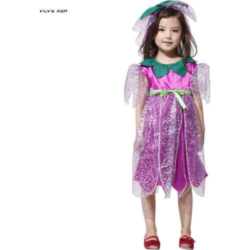 Purple Cute Girls Princess Cosplay Kids Children Halloween Fairy Elves Costumes Carnival Purim Stage Show Role play party dress