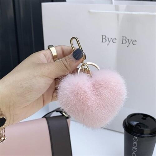 Exquiste Small Pendant 100% Mink Hair Heat-Shaped Bag Pendant Fur Car Pendant Plush Key Ring