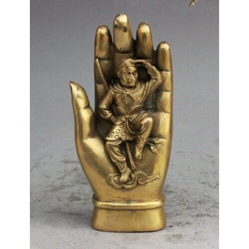 Chinese Buddhism brass Sun WuKong Monkey King Statue In Shakyamuni Buddha Hand