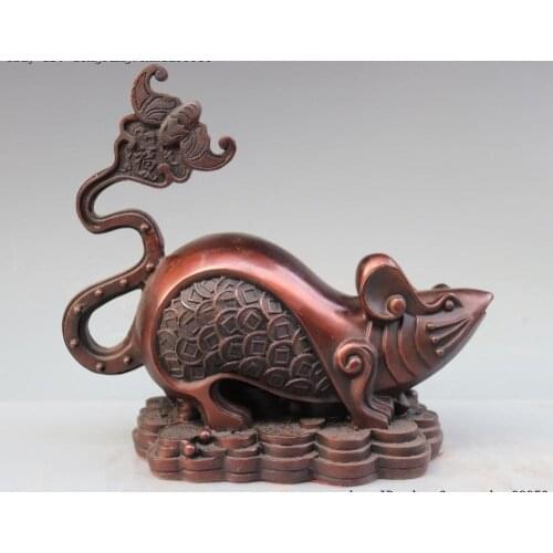 Chinese FengShui Copper Bronze Wealth Money YuanBao Mouse Rat Mice Animal Statue 25cm