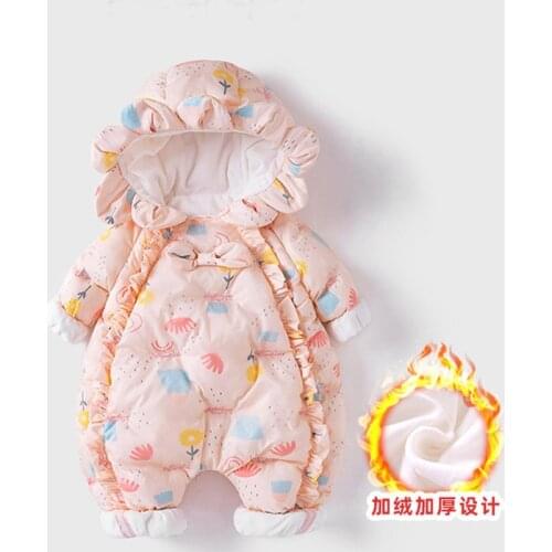 Newborn baby flower jumpsuit girl jumpsuit Thick Coat
