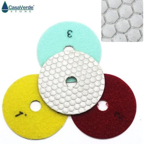 Hot sell DC-HW3PP02 4 inch dry 3 step 100mm white diamond polishing pads for stone, marble and granite