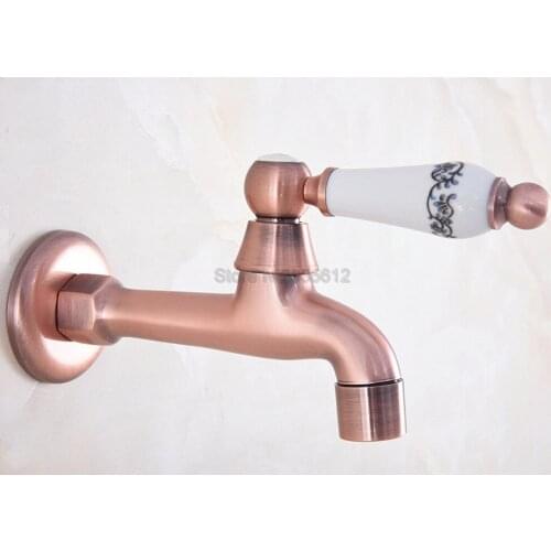Wall Mounted Antique Red Copper Brass Ceramic Handle Mop Pool Faucet / Laundry Sink Cold Water Tap tav328