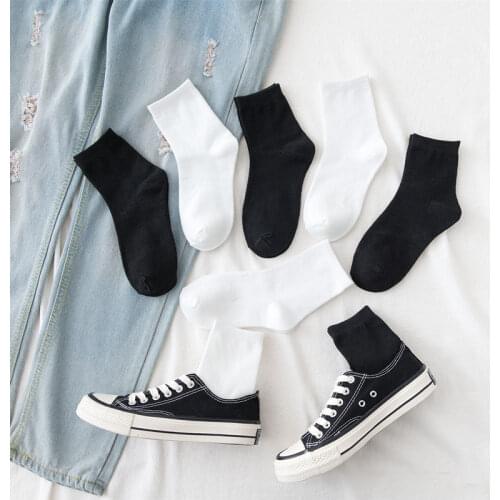 3 Pairs Cotton Women Socks Black White Long Sport Socks Personality Harajuku Spring Winter Breathable Hip Hop Skateboard Sox