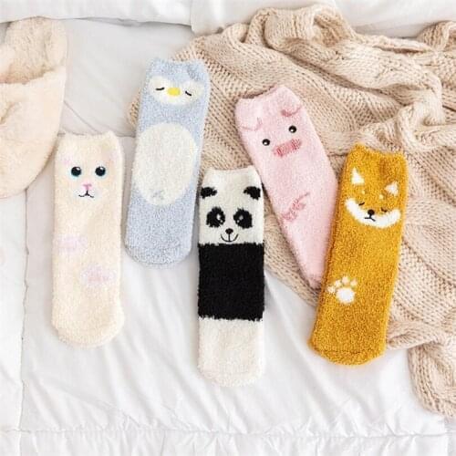 2021 women new years socks warm 5pairs/lot autumn-winter cute animal fuzzy socks girls and womans cartoon floor sleep sock