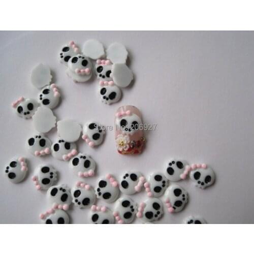 RC18-4 30pcs Cute Pink Bow White Skull Head Shape Nail Resin Decoration Outlooking