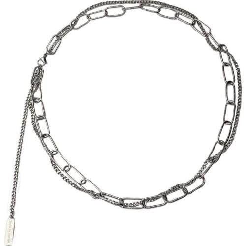 Link Layered Necklace Tide Cool Twine All-Match Punk Chain Necklace Hiphop S Double Button Choker Necklace