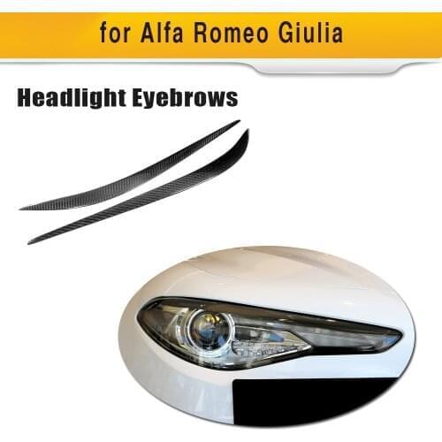 Dry Carbon Fiber Dry FRP Headlight Eyebrows for Alfa Romeo Giulia Quadrifoglio Base Quadrifoglio Verde TI Sedan 4-Door 2015-2018