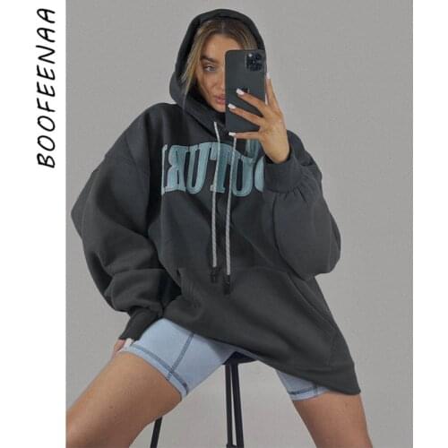 BOOFEENAA Letter Patchwork Sweatshirts Streetwear Fashion Autumn Winter Clothes Women Oversized Hoodie Pullovers C68-CE56