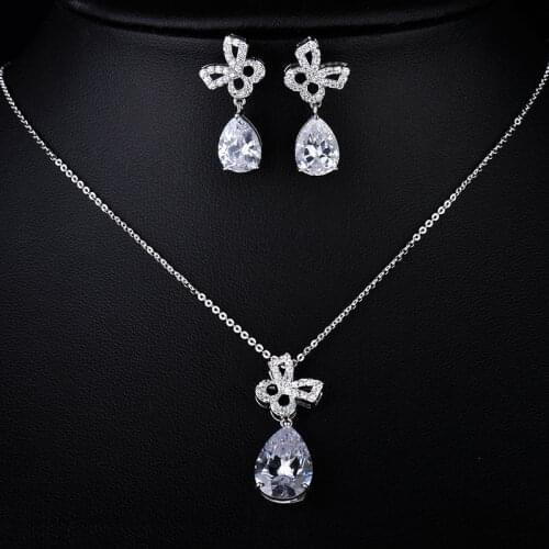 Top Quality Clear Cubic Zirconia Jewelry Sets Pendants/Earring White Gold Color GLDT0682