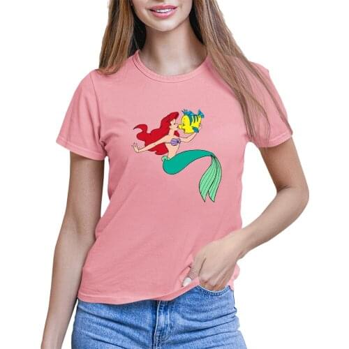 The Little Mermaid Ariel Princess Flounder Print Casual Harajuk Female Tshirt Short Sleeve T Shirt Women Streetwear Top 7 Colors