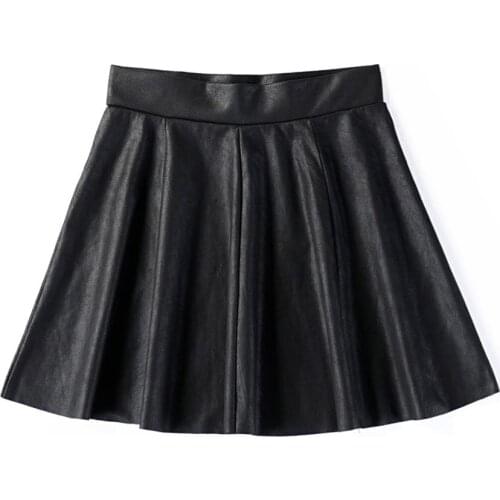 Womens Faux Leather Umbrella Skirt Girls Casual Elegant Pleated A-line Skirts Plus Size Black Wine Red Khaki Skirts Saias Lapis