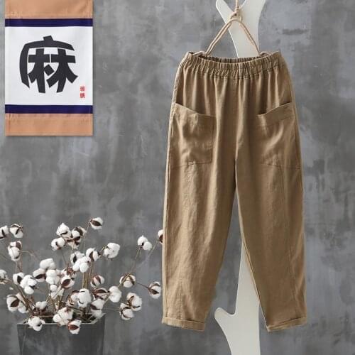 Women Pants Cotton Linen Womens 2021 Summer High Waist Loose Casual Pants Womens Cropped Pantalones De Mujer