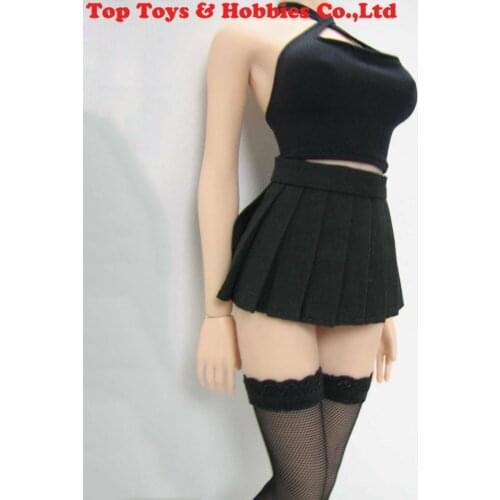 1/6 Female Black Halter Tops Dress and Stocking for Female Seamless Body Large Bust Accessories