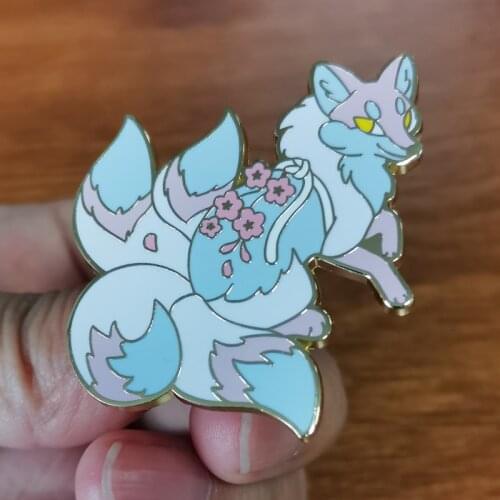 Fox Kitsune hard Brooch Japanese folklore inspired Badge multi-tailed animal Badge foxs spirit jewelry