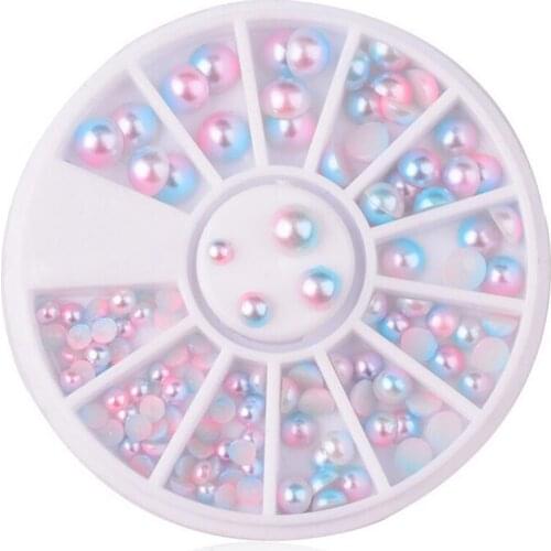 1Wheel(3/4/5/6MM) Purpel Collection Peal Nail Rhinestones Semi-circle Peal Mermaid Gradient Beads Manicure Mix-Size Rhinestones