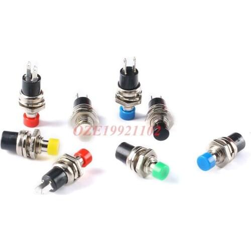 10pcs 7mm Thread Mounted Momentary Push Button Switch PBS-110 2 PINS Mini Round 250VAC/1A,125VAC/3A R/W/B/G/Y/B