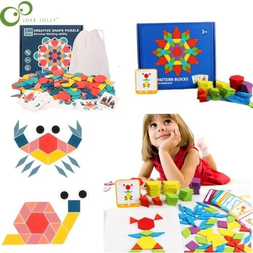 180/155Pcs Wooden Tangram Childrens Early Education Toy Color Puzzle Jigsaw Puzzle Toy Tangram Teaching Gift WYW