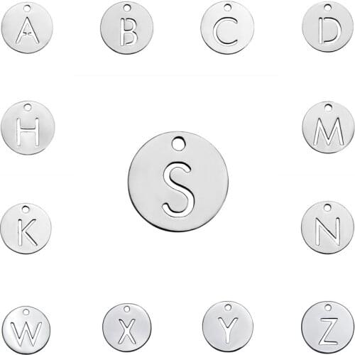 1X Titanium Steel 26 Letters A-Z Charms Round Pendants Jewelry Making DIY Letter Bracelet Necklace Accessories