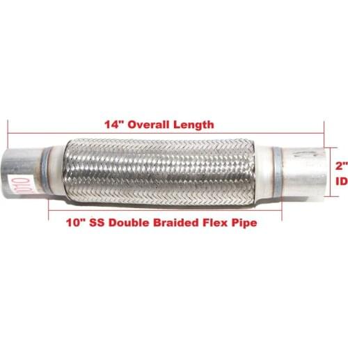 2"IDX14"OAL Piping Connector 1.8"Extensions w/10" Double Braided SS Flex Pipe