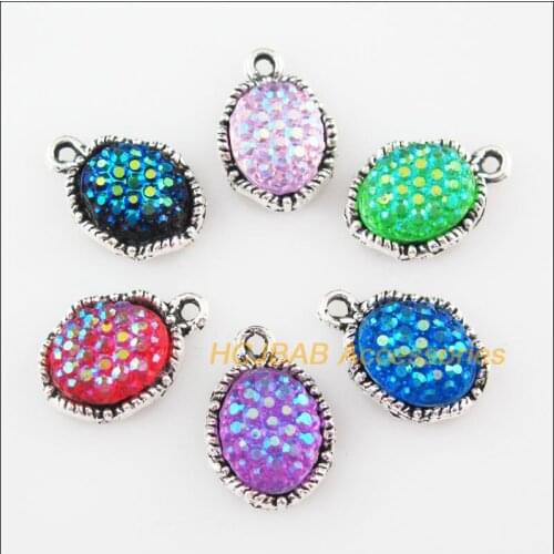 24 New Oval Scales Resin Mixed Charms Antiqued Bronze Pendants 11x15.5mm