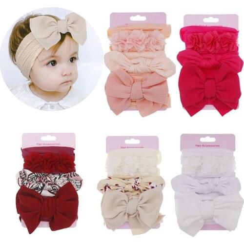 3Pcs/Set Cute Flower Print Baby Girls Headband Soft Elastic Bowknot Newborn Hair Band Turban Headwrap Baby Hair Accessories