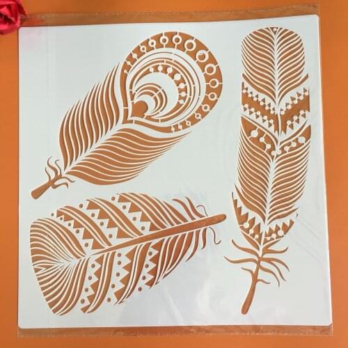 30 * 30cm size diy craft mandala feather mold for painting stencils stamped photo album embossed paper card on wood, fabric,wall