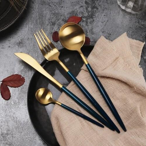 4 pcs high quality gold silver plated Cutlery Set 18/10 Stainless Steel Tableware Fork Knife Spoon Table DinnerwareDrop Shipping