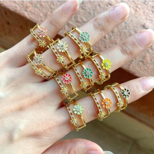 8Pcs 2021 Trendy Daisy Flower Ring Dainty Cute Gold Ring, Adjustable Ring for Her Jewelry Gift