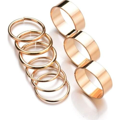 9Pcs/Set Fashion Gold Color Knuckle Rings Set For Women Vintage Midi Finger Ring Sets Round Female Party Jewelry Gifts