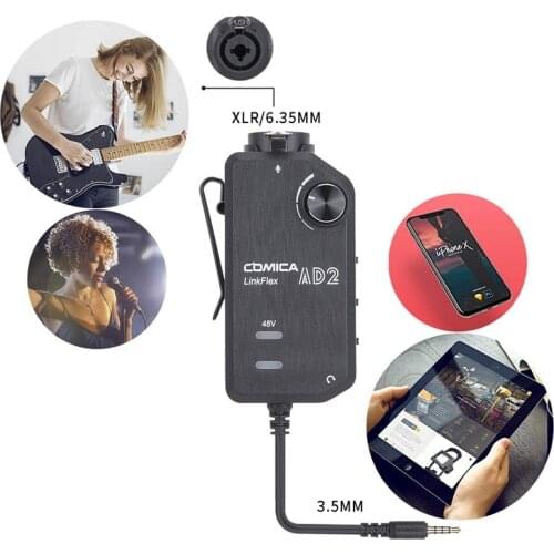 Comica LINKFLEX AD2 Microphone AdapterXLR6.35mm 48V Phantom Real Time Monitor Guitar Interface Adaptor For IPhone IPad Mac