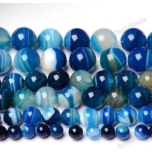 DIY Accessories Crystal Jewelry Natural Blue Striped Agat Semi-Finished loose Beads Separated 4 6 8 10 12mm