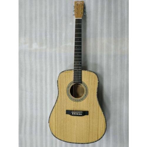 Free shipping all solid european oakwood guitar dreadnought body abalone custom handmade 14 frets 41 inches acoustic guitar