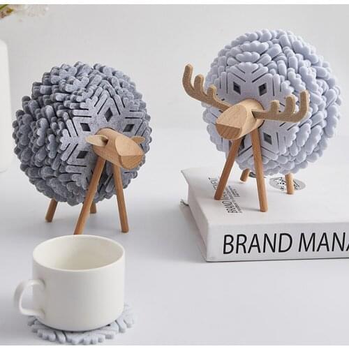 New 12pcs Sheep Shape Anti Slip Cup Pads Coasters Insulated Round Felt Cup Mats Creative Home Office Decor Art Crafts Gift