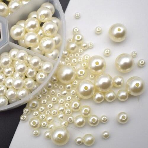 Round Imitation Pearls with Hole Sew/Glue On Plastic Off-White Loose Beads Mix Size For Clothing Nails Bag 3-10MM ABS DIY Deco