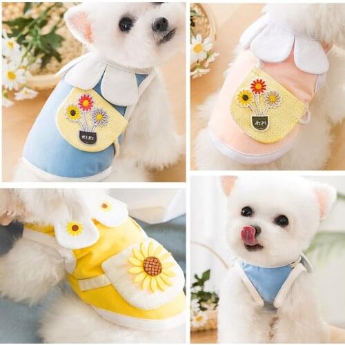Pet Summer Breathable Sleeveless Vest Clothes Sweet Cotton Sunflower T-shirt Dresses for Dog Teddy Chihuahua Small Dogs Supply